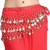 Chiffon Red Belly Dance Scarf With Dangling Gold Coins Belt Skirt