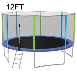 12FT Trampoline for Kids with Safety Enclosure Net; Ladder d 8 Wind Stakes; Spring Cover Padding