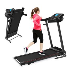 Folding Treadmill with Manual Incline; Fitness Workout Exercise Machine w/Wireless Bluetooth Speakers; LCD Screen; Shock-Absorbent Running Deck; Devic