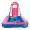 Inflatable Water Slide, Bounce Slide House with Challenging Climbing Wall, Long Slide and Wide Splash Pool - Blue Pink XH