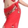 Chiffon Red Belly Dance Scarf With Dangling Gold Coins Belt Skirt