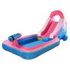 Inflatable Water Slide, Bounce Slide House with Challenging Climbing Wall, Long Slide and Wide Splash Pool - Blue Pink XH