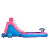 Inflatable Water Slide, Bounce Slide House with Challenging Climbing Wall, Long Slide and Wide Splash Pool - Blue Pink XH