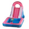 Inflatable Water Slide, Bounce Slide House with Challenging Climbing Wall, Long Slide and Wide Splash Pool - Blue Pink XH