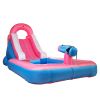 Inflatable Water Slide, Bounce Slide House with Challenging Climbing Wall, Long Slide and Wide Splash Pool - Blue Pink XH