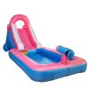 Inflatable Water Slide, Bounce Slide House with Challenging Climbing Wall, Long Slide and Wide Splash Pool - Blue Pink XH