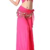 Chiffon Rose Pink Belly Dance Scarf With Dangling Gold Coin Belt Skirt 158 Coins