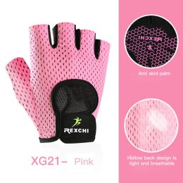 Breathable Fitness Gloves Gym Weightlifting Yoga Bodybuilding Training Sports Thin Non-slip Half Finger Cycling Gloves Equipment (Ships From: China, Color: Pink M)