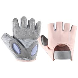 1 Pair Training Gloves Non-slip Fingerless Palm Protector Unisex Sweat-wicking Ridding Gloves for Outdoor Sports (Color: Pink, size: M)