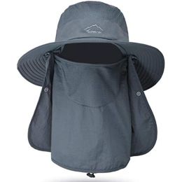 Fishing Hat/Boonie Hat; Sun hat Detachable UV Sun Screen Wide Brim Hat With Face Cover & Neck Flap; hiking hat (Color: army green)