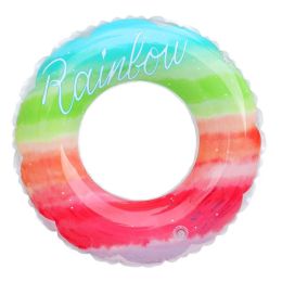 Internet Celebrity Same Styles Fairy Adult Swimming Ring; Thickened PVC Rainbow Pattern Meteor Shower Two Optional Swimming Ring Armpit Ring (Color: Iridescent, Style: Rainbow Meteor Shower Two Optional Swimming Rings)