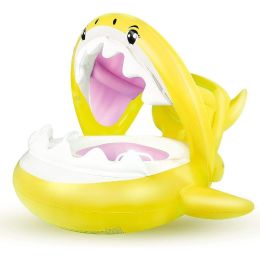 Inflatable Swim Rings For Kids With Sun Shade Poncho; Swim Rings For Infants And Toddlers; Foldable Shark Swim Seat Rings (Color: Yellow)