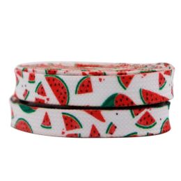 Weiou Manufacturer Wholesale Novel Design Support Custom Heat Transfer Printed Fruit Logo Sweet Strawberry Shoelaces (Color: #3771	White-red-black-green, Length: 80CM)