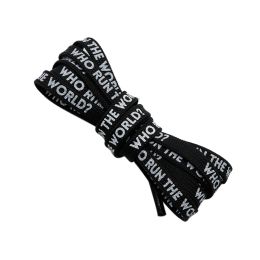 Weiou company Flat  printed shoelaces White/ Black  WHO RUNS THE WORLD water proof cool pattern Shoe Laces (Color: #824	Black-White Text, Length: 120CM)