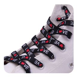 Weiou Manufacturer Wholesale Factory Hot Sale Flat polyester cotton custom printed LOGO length size replacement Shoelaces (Color: #734 Love-Red black tips, Length: 120CM)