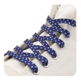 Weiou Flat Blue White Stars in Shoelaces Heat Transfer Polyester Shoestring For Adults Kids Fashion Sneaker (Color: #732 Blue White Star, Length: 80CM)