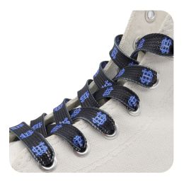 Coolstring Manufacturer Sublimation Support Printed Logo Flat polyester cotton Colorful Customized Length Shoelaces (Color: #750 black-blue White, Length: 160CM)