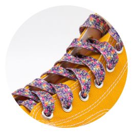 Weiou Fashion Adorable Shoestrin 0.9cm Flat Printed Summer Retro Floral Cotton Shoe Laces Young Ladies Women Canvas Outdoor Shoehoe (Color: #748 purple, Length: 160CM)