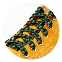 Weiou Wholesale Customized logo Printed Dollar $ with Fabric Flat Polyester Shoelace For Casual Shoes (Color: #742 Black/Green, Length: 80CM)