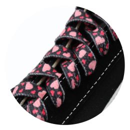 Weiou Printing Heat Transfer Shoelaces Amazon Supplier Polyester Shoelaces Flat Print Heart Shoe Strings (Color: #744 Black/Pink, Length: 200CM)