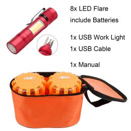 3/6/8 PACK Auto Emergency Lights Car Warning Light LED Flare Roadside Safety Puck With Magnet Hook; Include Work Flashlight With 3 Screwdrivers (quantity: 8PACK)