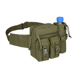 Tactical Waist Bag Denim Waistbag With Water Bottle Holder For Outdoor Traveling Camping Hunting Cycling (Color: army green)