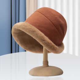 Winter Thermal Bucket Hat; Faux Fur Plush Thickened Ear Protection Fisherman Warmer Hat For Women Xmas Gift (Color: Rust, size: One-size)