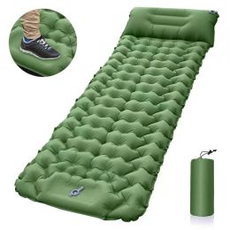 Outdoor Camping Sleeping Pad Inflatable Mattress With Pillows Ultralight Air Mat Built-in Inflator Pump For Travel Hiking (Color: Green)