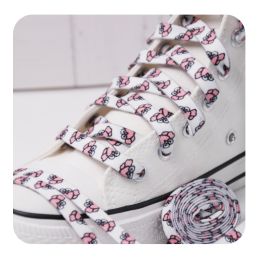 Weiou Hot Sale Polyester Double Layer Women White Flat Shoelaces Wide Shoelaces Flat Shoe Laces for Sneakers and Shoes (Color: #782 White-Pink, Length: 120CM)