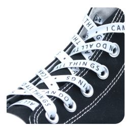 Weiou Custom Printed Color Fashionable Bulk Polyester Flat Shoelaces Flat Print Shoe Laces String With Plastic Buckle Ending (Color: #714 White-Black, Length: 80CM)