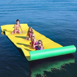 12 x 6 FT Floating Water Mat Foam Pad Lake Floats Lily Pad, 3-Layer XPE Water Pad with Storage Straps for Adults Outdoor Water Activities (Color: Yellow)