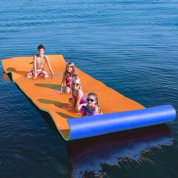 12 x 6 FT Floating Water Mat Foam Pad Lake Floats Lily Pad, 3-Layer XPE Water Pad with Storage Straps for Adults Outdoor Water Activities (Color: Orange)