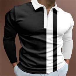 Men's POLO Shirt Printed Short Sleeve T-Shirt Top (Color: Black white, size: M)