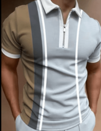 Men's POLO Shirt Printed Short Sleeve T-Shirt Top (Color: Khaki, size: S)