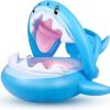 Inflatable Swim Rings For Kids With Sun Shade Poncho; Swim Rings For Infants And Toddlers; Foldable Shark Swim Seat Rings